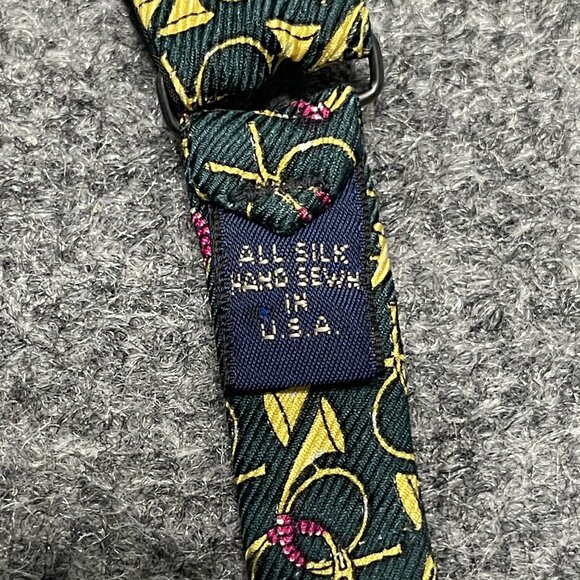 Mens Self-Tie Bow Tie All Silk USA Adjustable Black/Green Pattern 13 3/4" To 16" - Picture 4 of 5